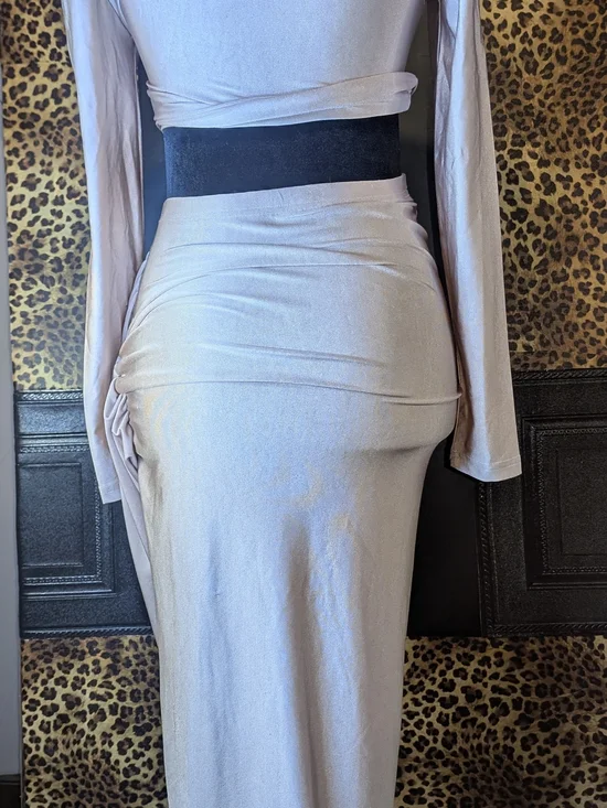 Long Sleeve Crop And Ruched Maxi Skirt in Blush Pink XS New - Picture 7 of 8